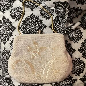 Elegant Cream Beaded Handbag